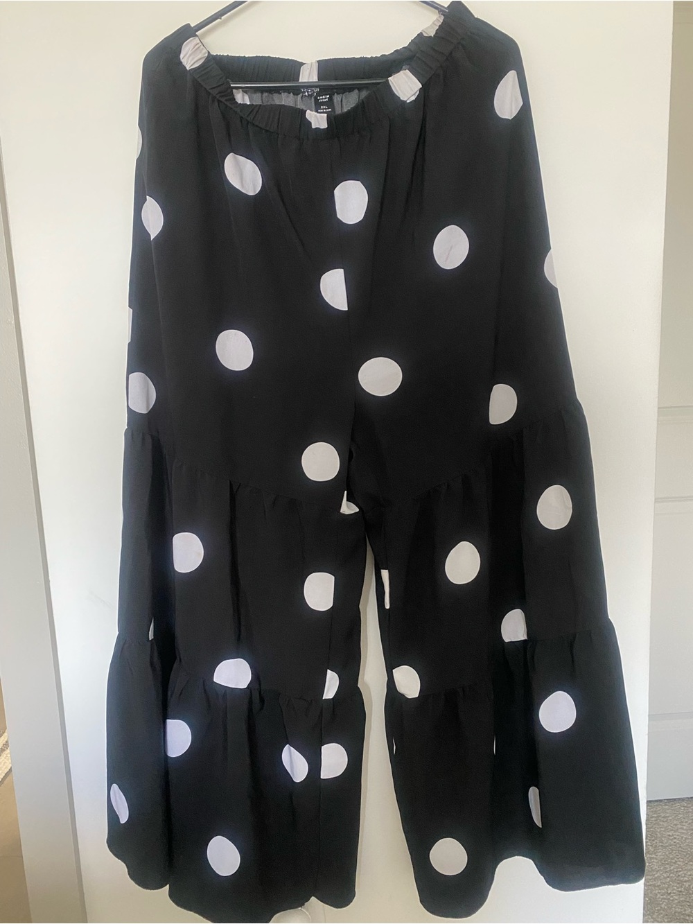 Black & White Polka Dot Wide Leg Tiered Pants